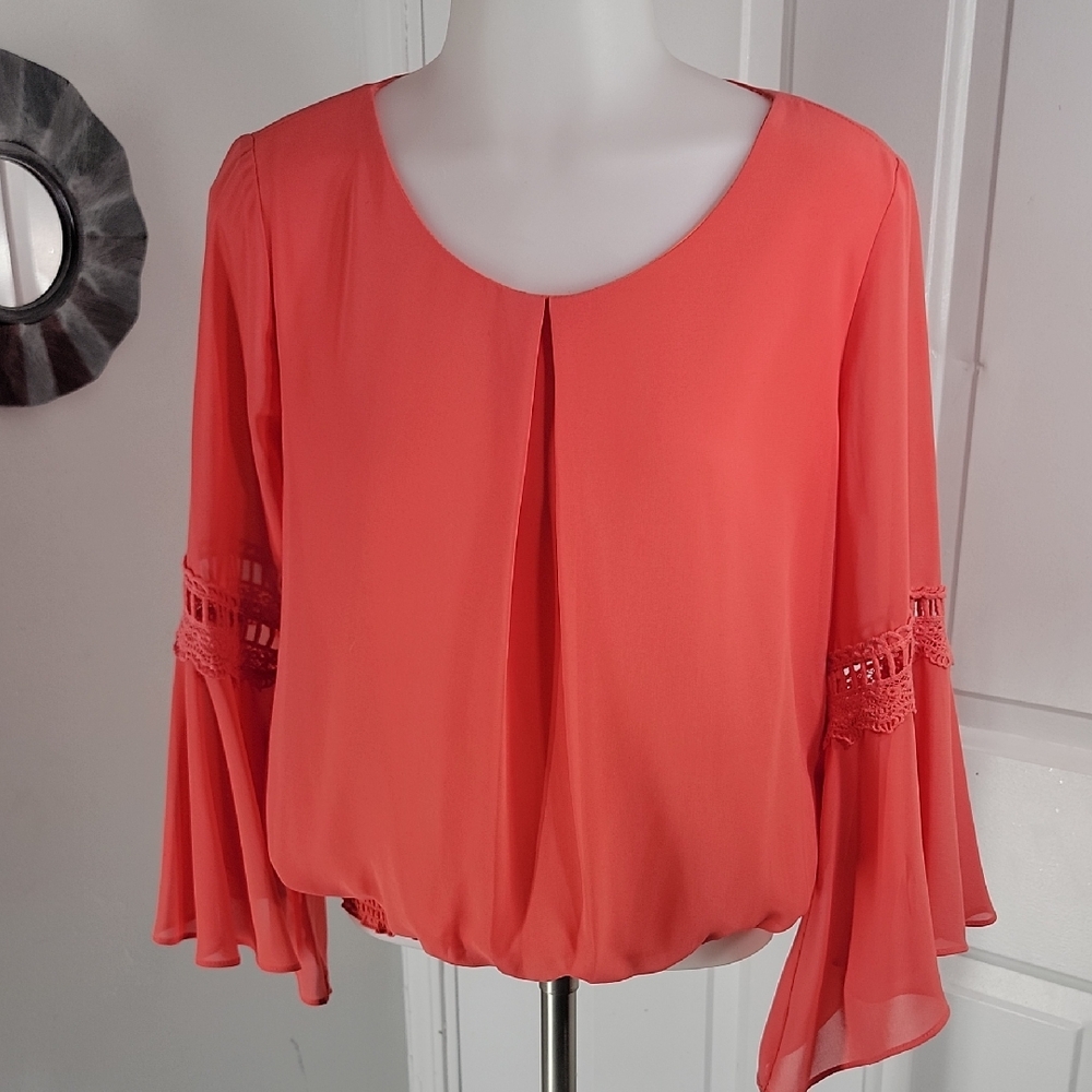 BCX Coral Blouse with Lace Baroque Pattern  Detail Sixe Medium